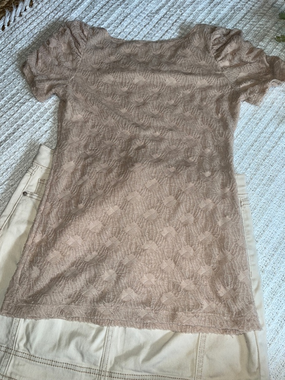 2pc Outfit bundle cute cargo look denim tan khaki mini skirt sz10& Mitto tan top - Picture 10 of 12